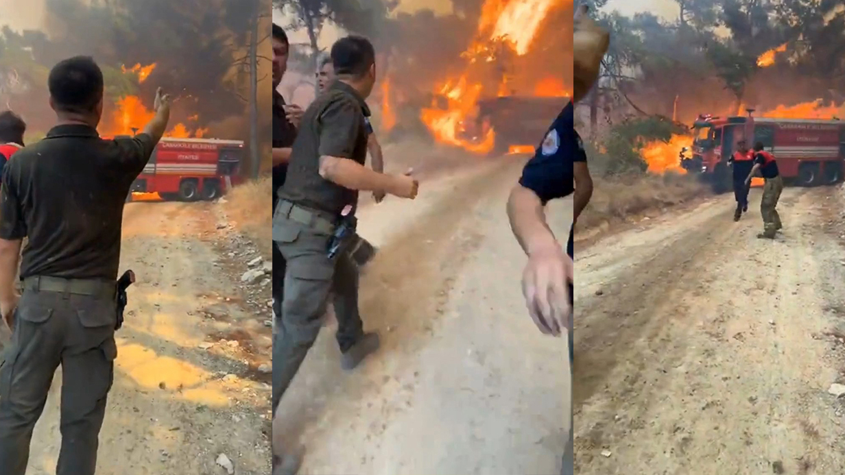 Çanakkale’deki orman yangınında bir itfaiye aracı yandı, itfaiye erleri canını zor kurtardı