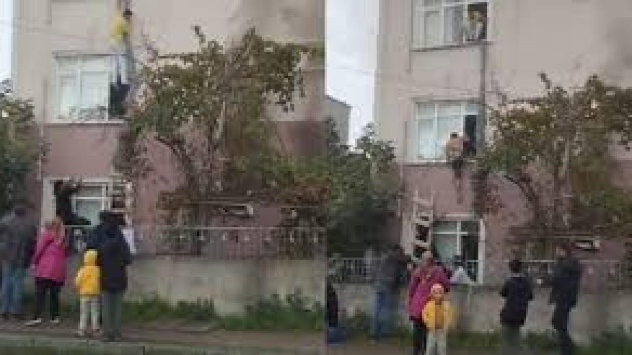 Önce bıçak çekti, sonra binayı yaktı