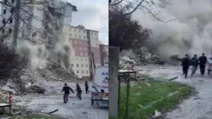 Bina yıkım sırasında kısmen çöktü, çocuklar son anda kurtuldu