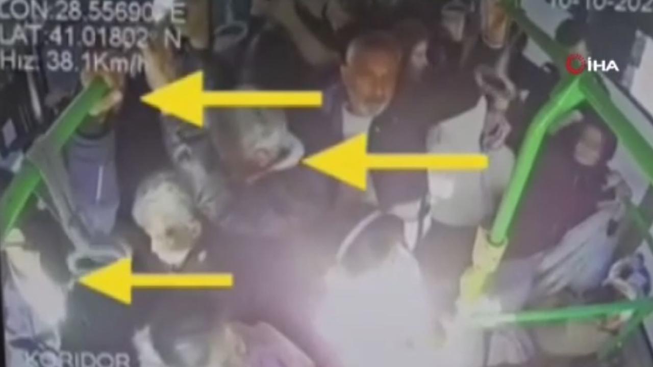 Büyükçekmece’de İETT otobüsünde yankesicilik kameraya yansıdı