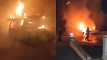 Park halindeki otomobil alev topuna döndü