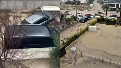 Kuşadası 30 dakikada yağışa teslim oldu, araçlar sele kapıldı