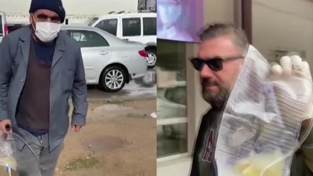 Sonda tüpüne meyve suyu koyup dilencilik yapan şahıs yakalandı