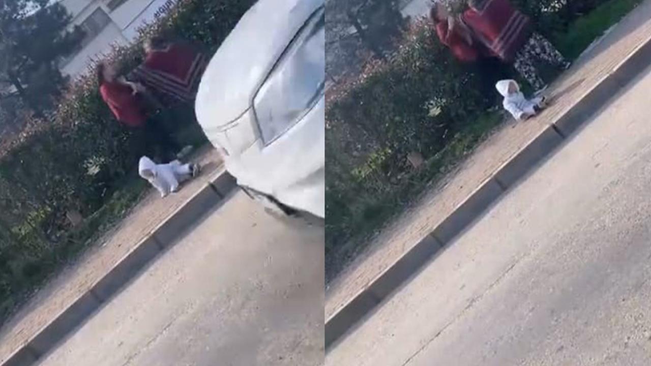 Dilenci kadınların kavgası kamerada: Kucağındaki bebek yere düştü