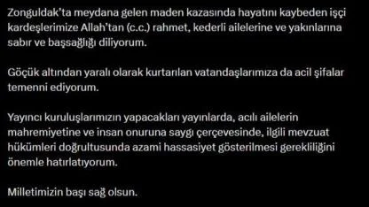 RTÜK Başkanı Daniş’ten Zonguldak’ta meydana gelen maden kazası için yayıncı kuruluşlara uyarı