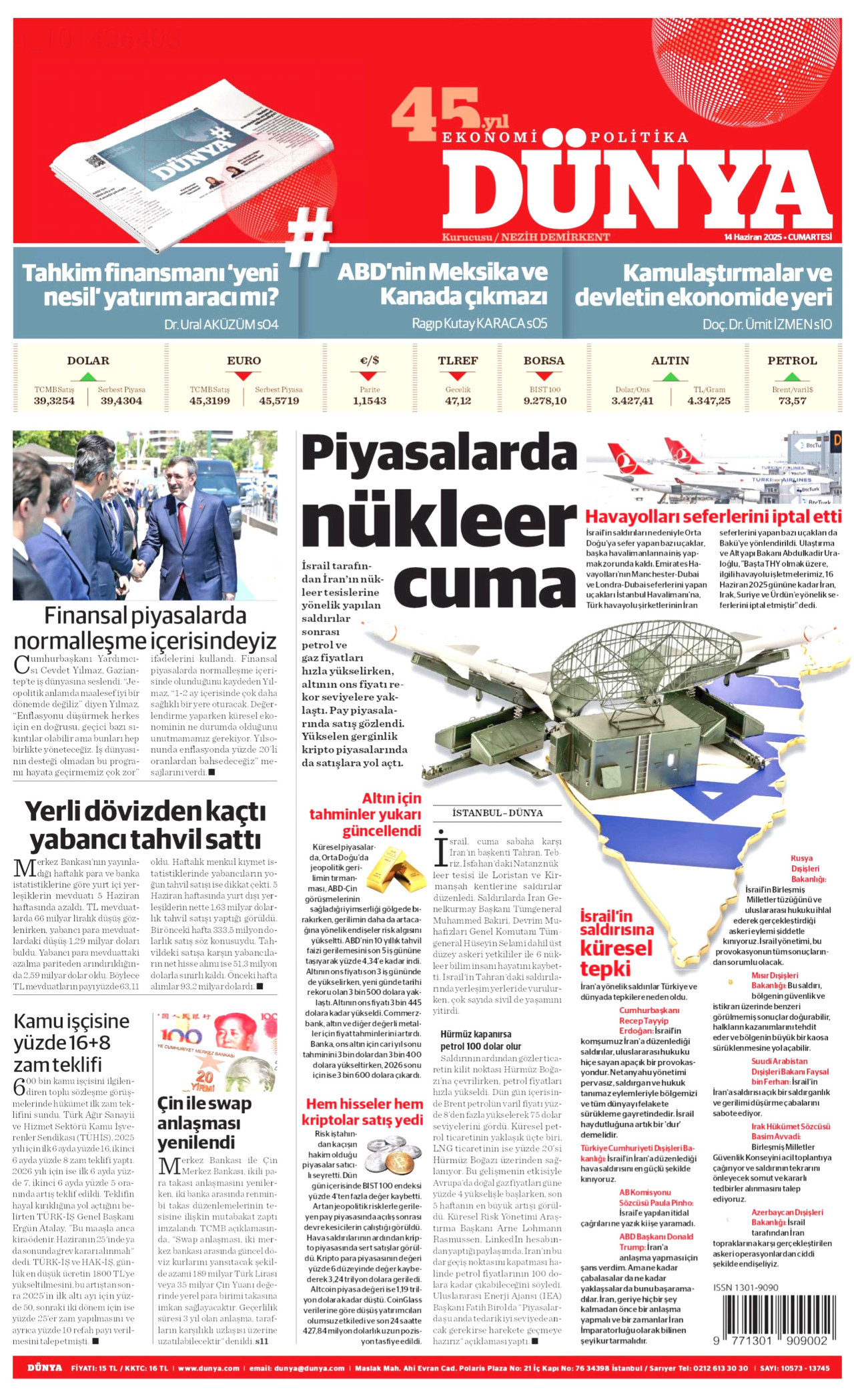 DÜNYA Gazete Manşeti