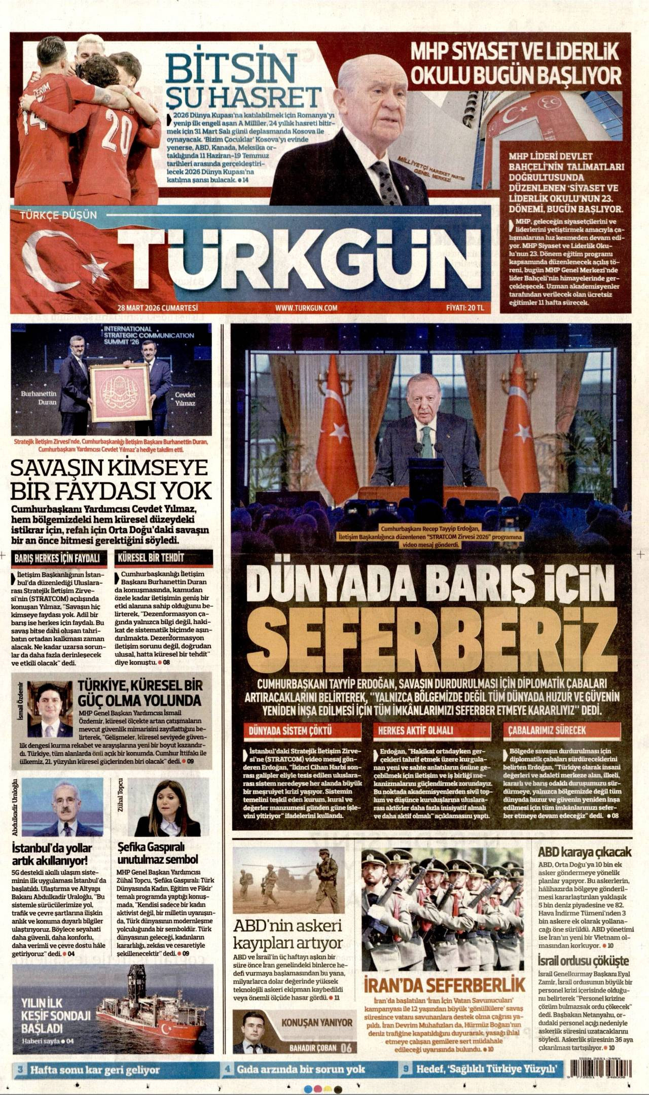 Türkgün Gazetesi Gazete Manşeti