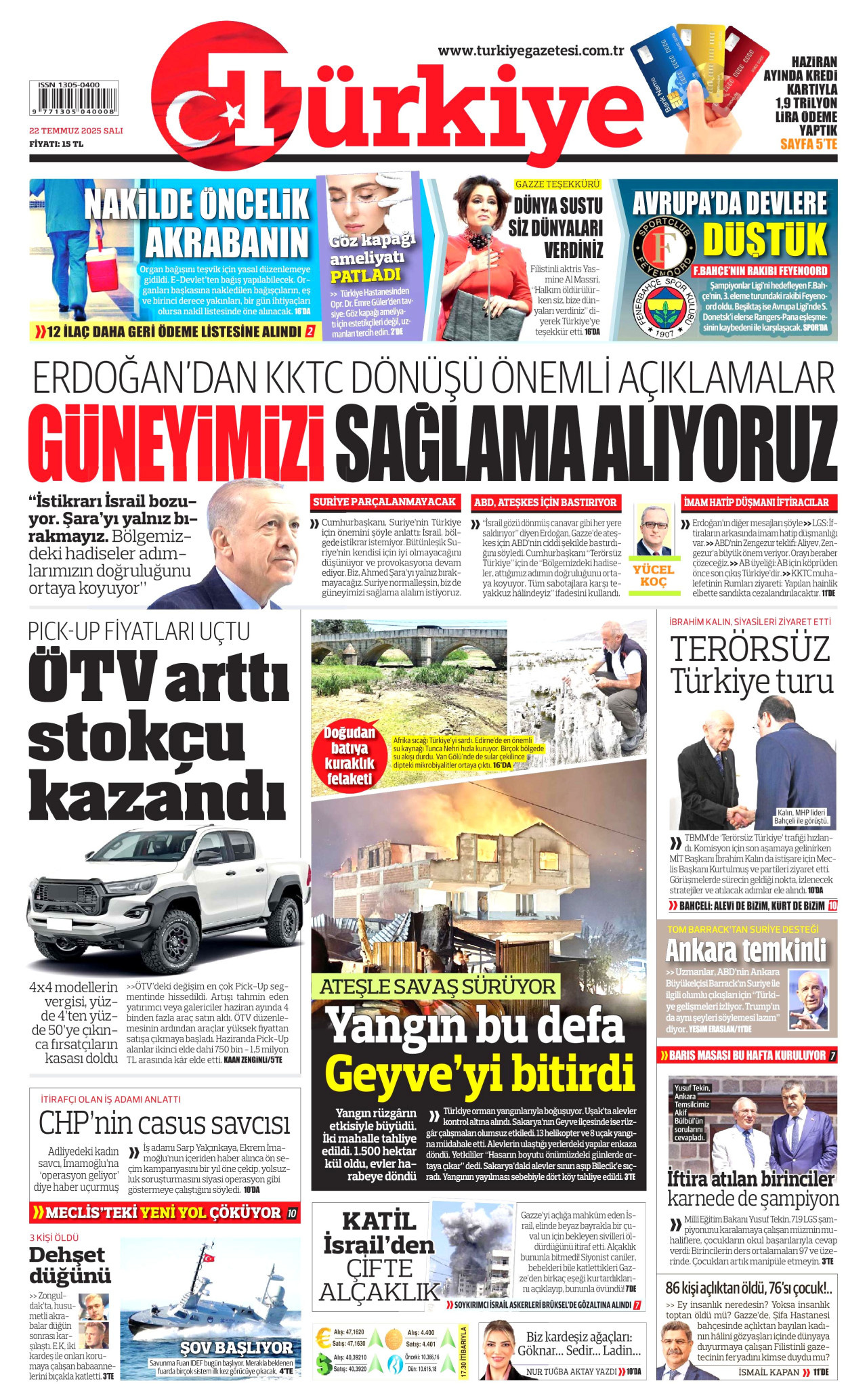 TÜRKİYE GAZETESİ Gazete Manşeti