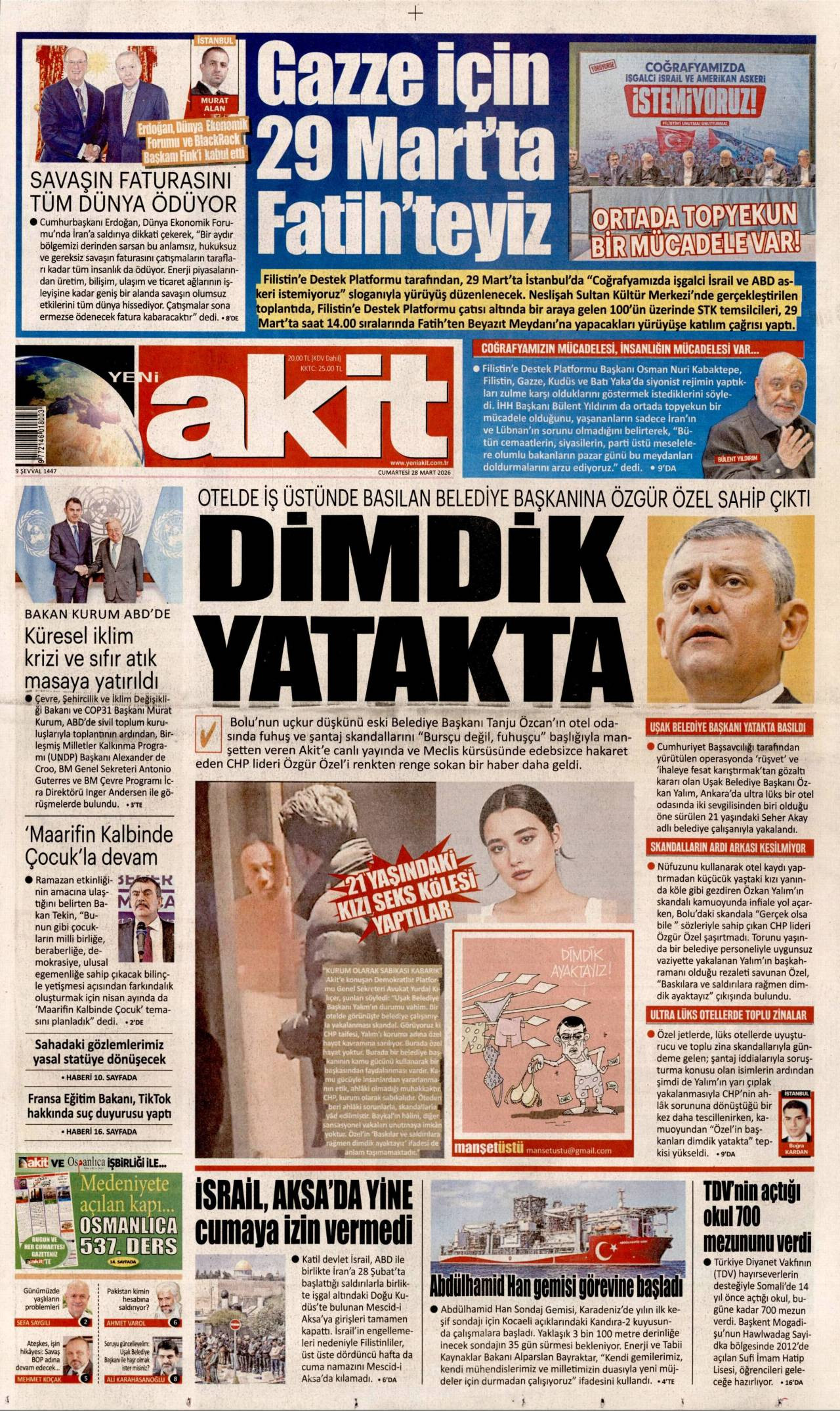 Yeni Akit Gazetesi Gazete Manşeti