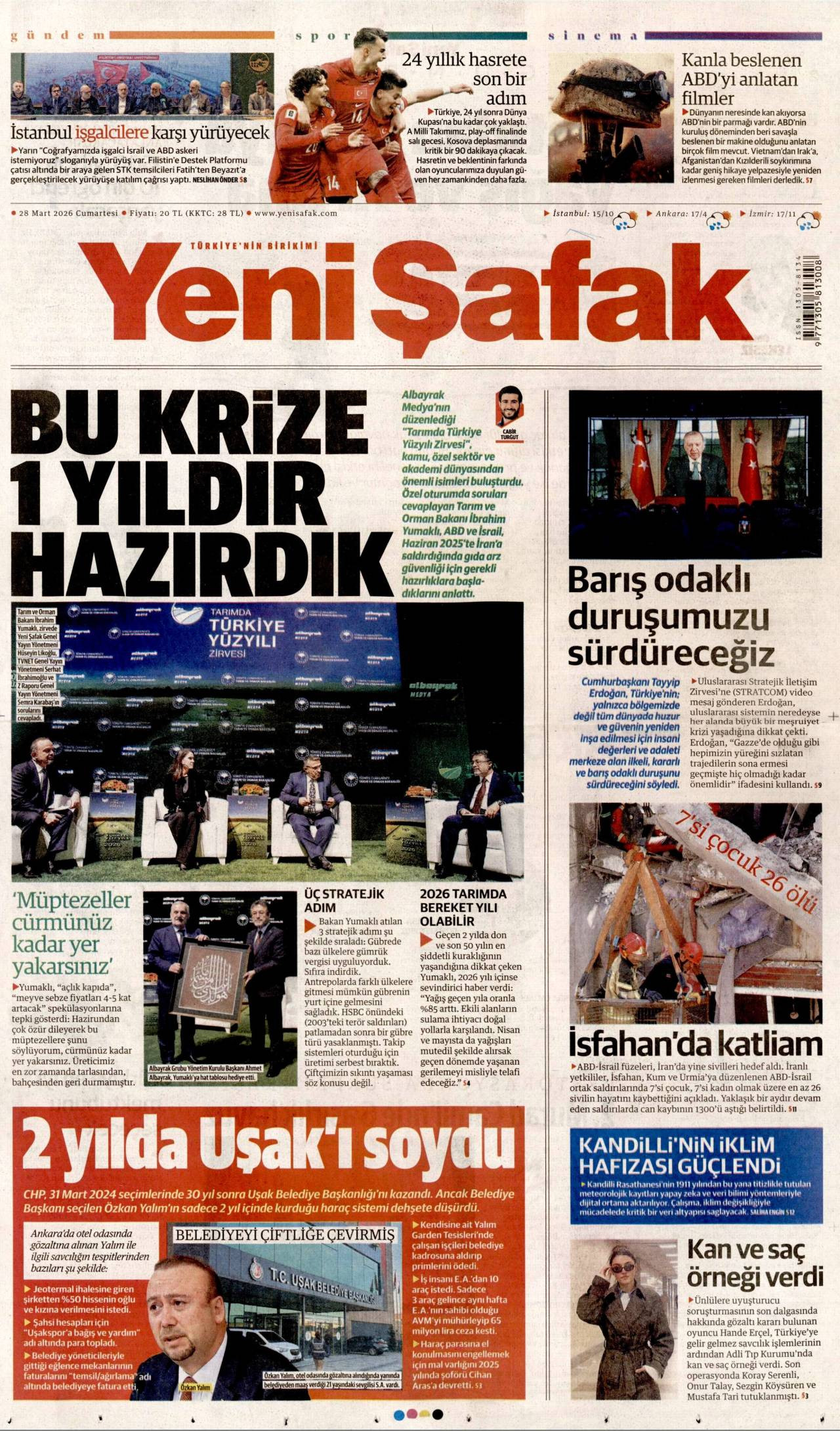 Yeni Şafak Gazetesi Gazete Manşeti
